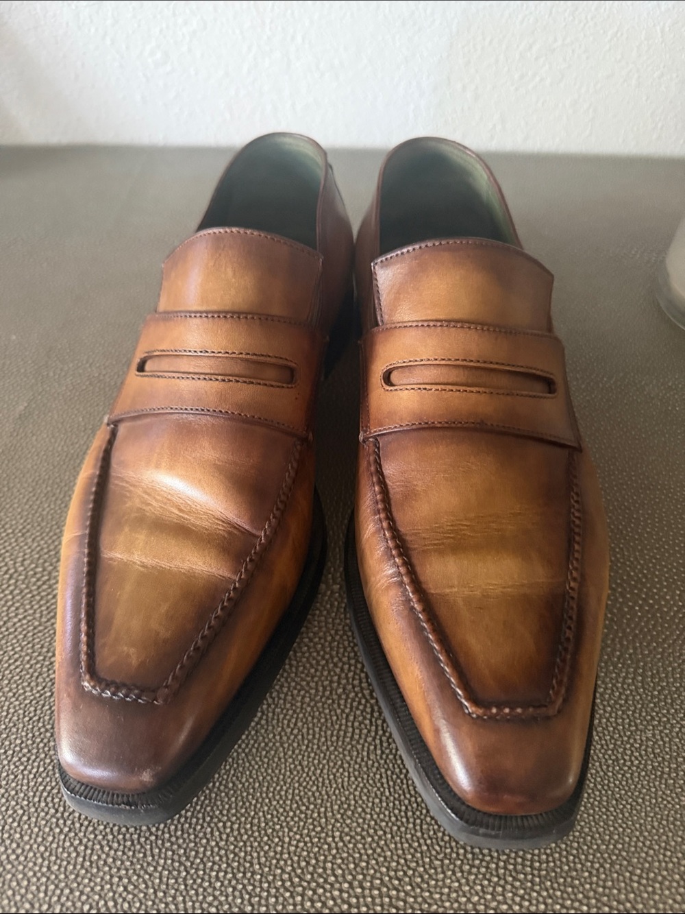Men's Leather Slip-On Penny Loafers in Cognac